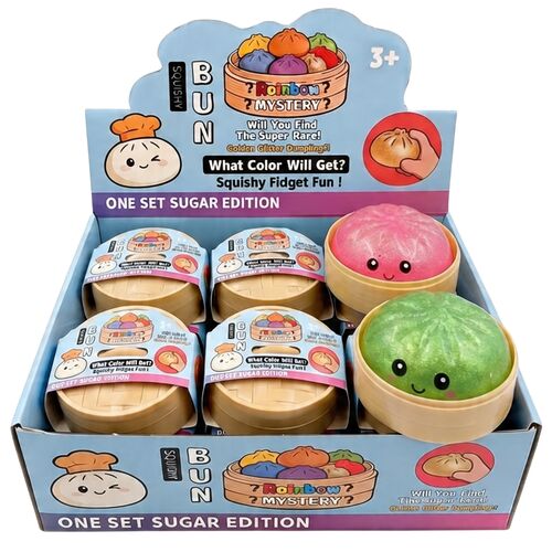 SQUISHY Ravioli (Dumpling) 8,5cm Super Glitter TPR+GEL in display da 12pz 6ass…x12…x72